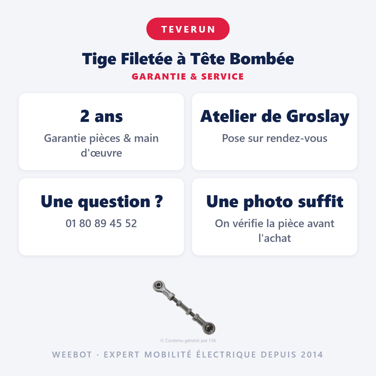 Tige Filetée à Tête Bombée pour Trottinette Electrique Teverun Tetra - Weebot