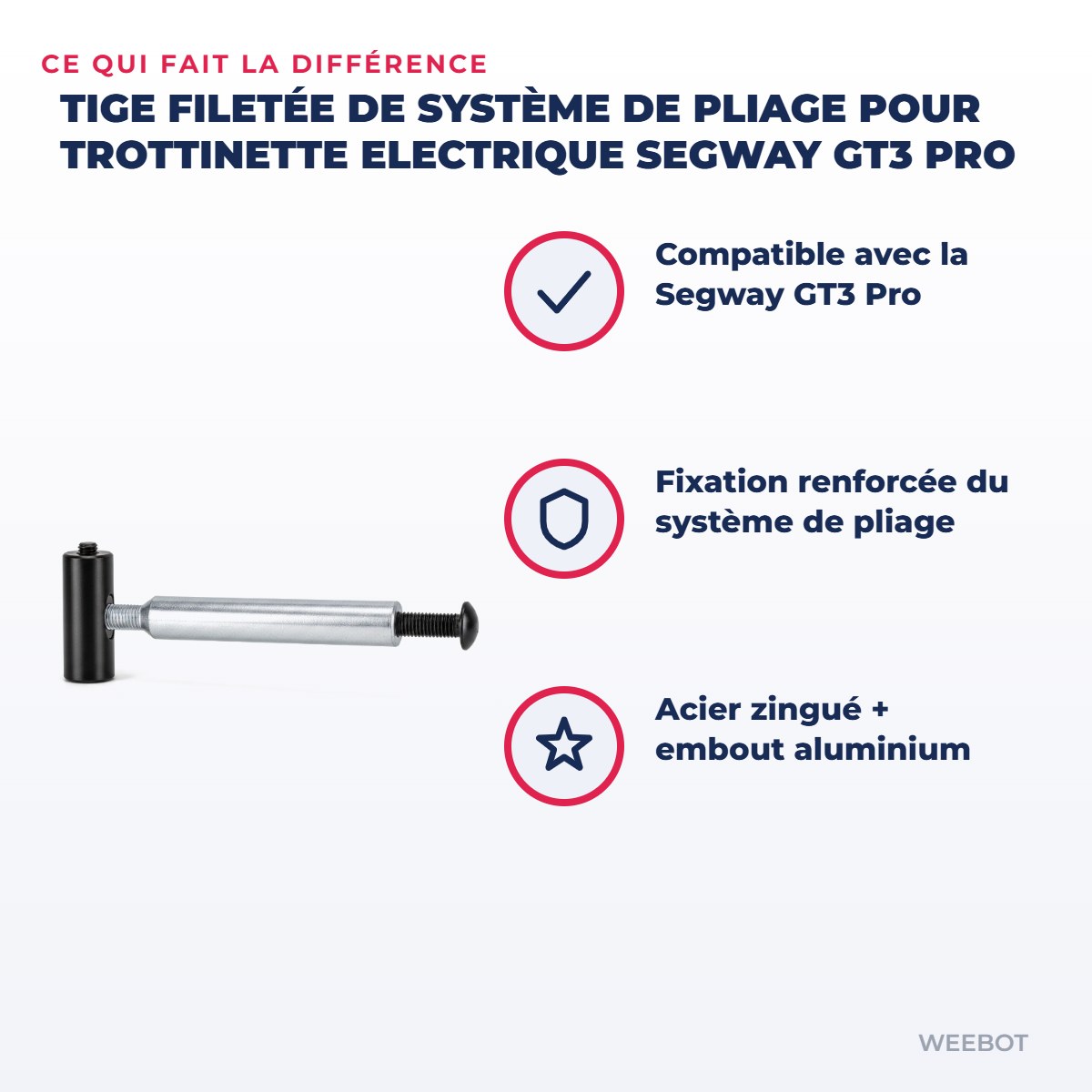 Tige Filetée de Système de Pliage pour Trottinette Electrique Segway GT3 Pro — points forts