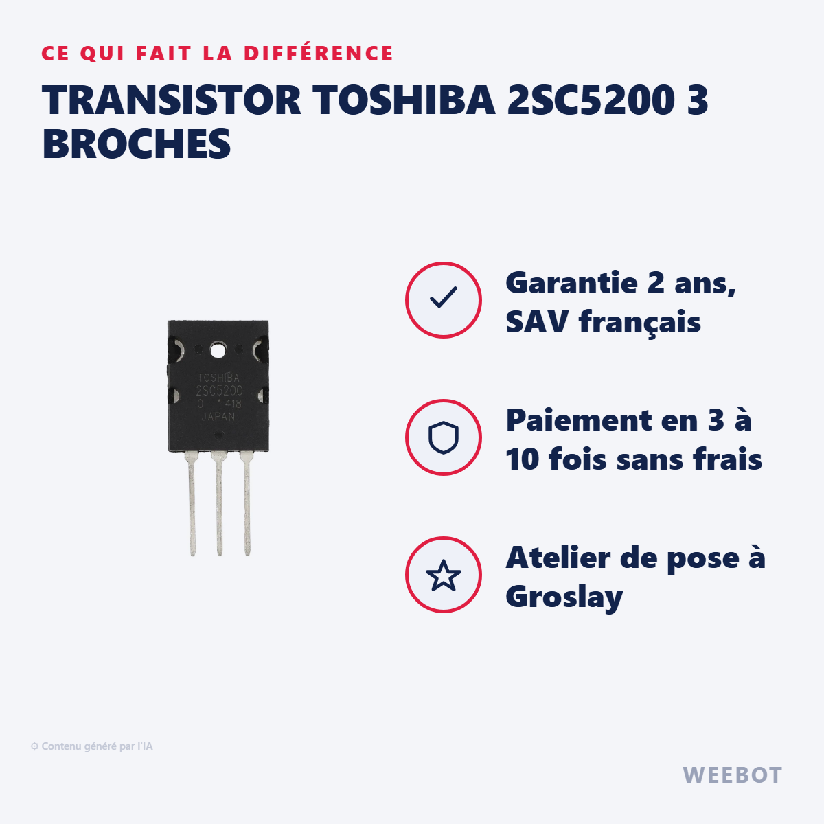 Transistor Toshiba 2SC5200 3 Broches : les points forts