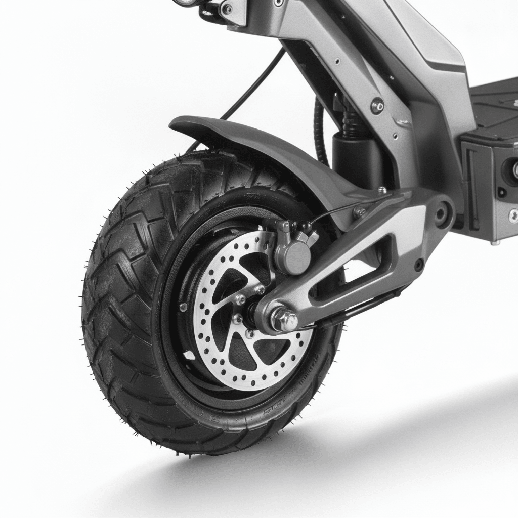 Trottinette Électrique Langfeite Cayman S — gros plan du frein à disque
