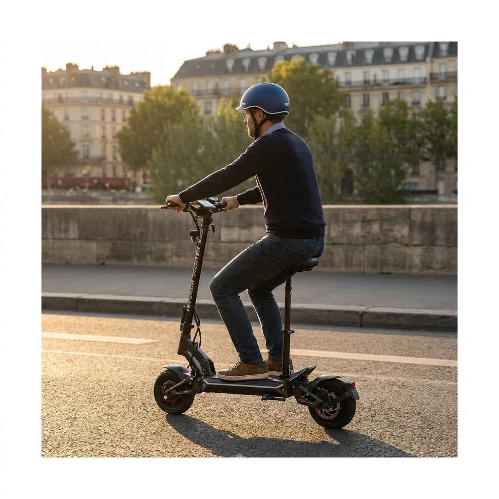 Trottinette Électrique Occasion Teverun Fighter Mini Pro V6 2026 : Reconditionnée — en action sur une piste cyclable urbaine