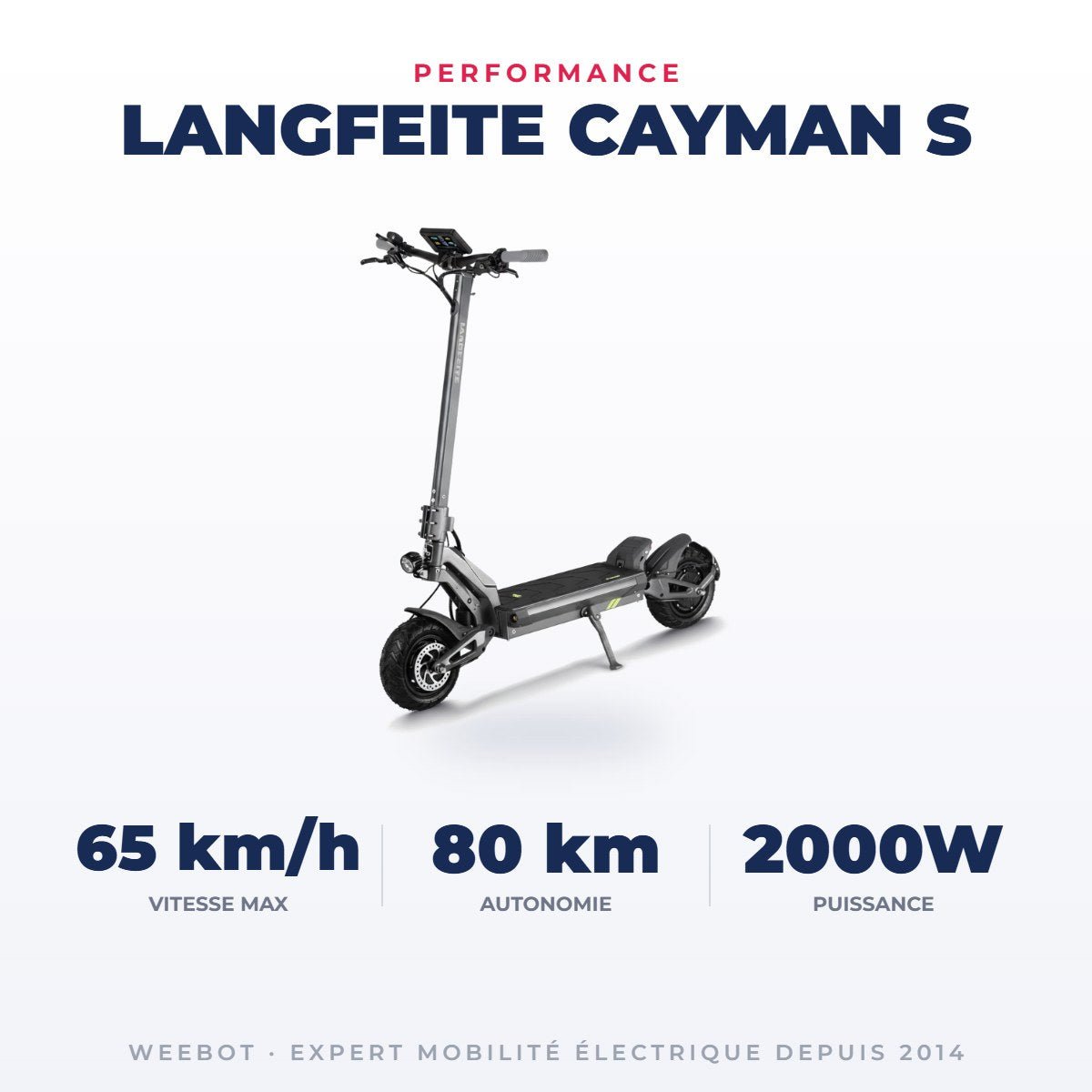 Trottinette Électrique Langfeite Cayman S — performance : 65 km/h, 80 km, 2000W