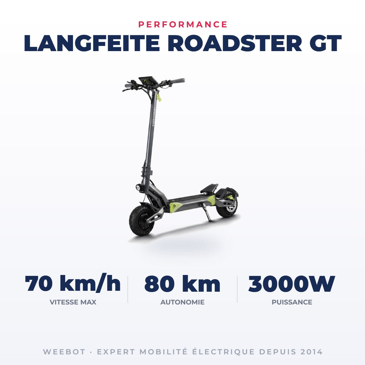 Trottinette Électrique Langfeite Roadster GT — performance : 70 km/h, 80 km, 3000W