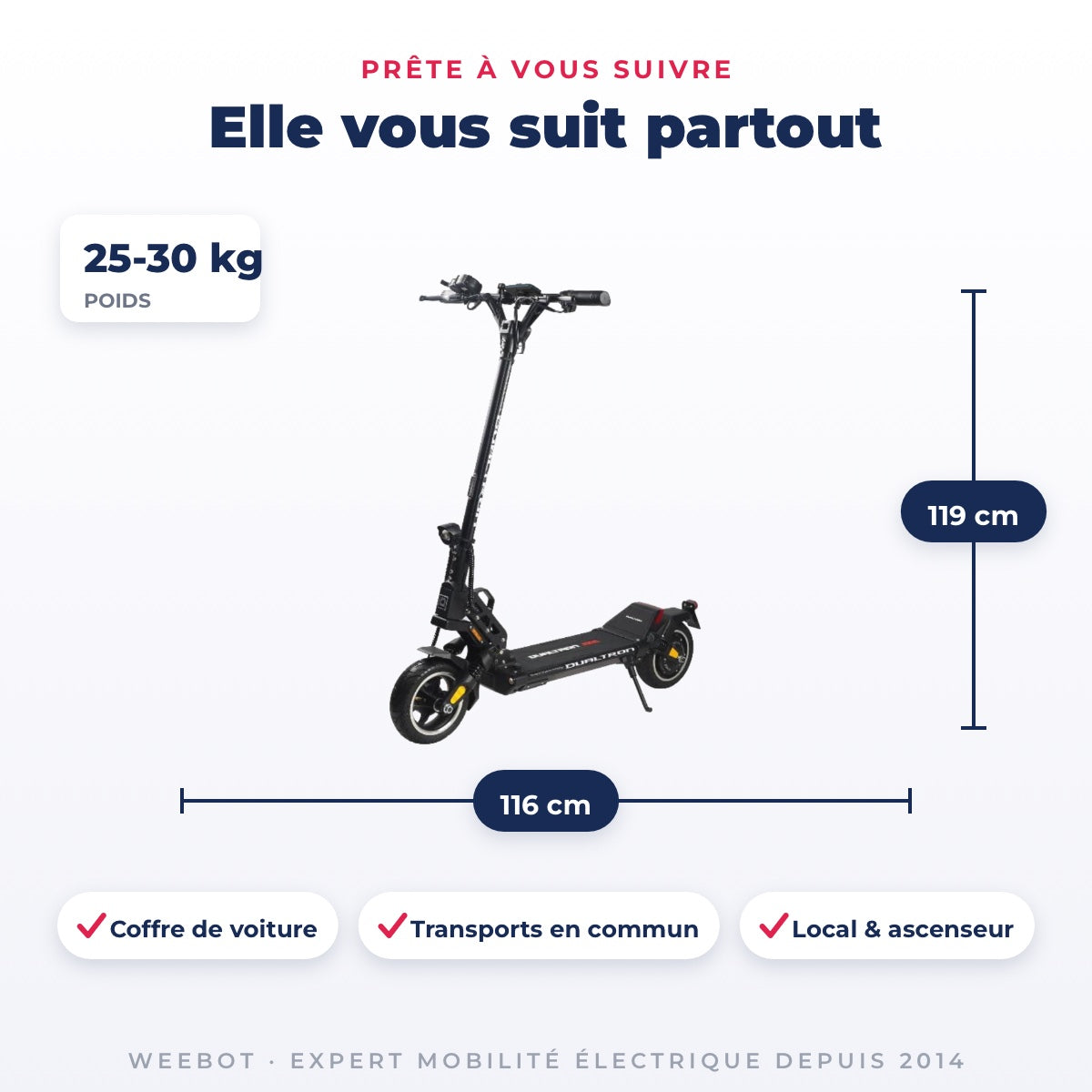 Trottinette Électrique Occasion Dualtron Aminia : Reconditionnée — dimensions et poids 25-30 kg, pour le transport au