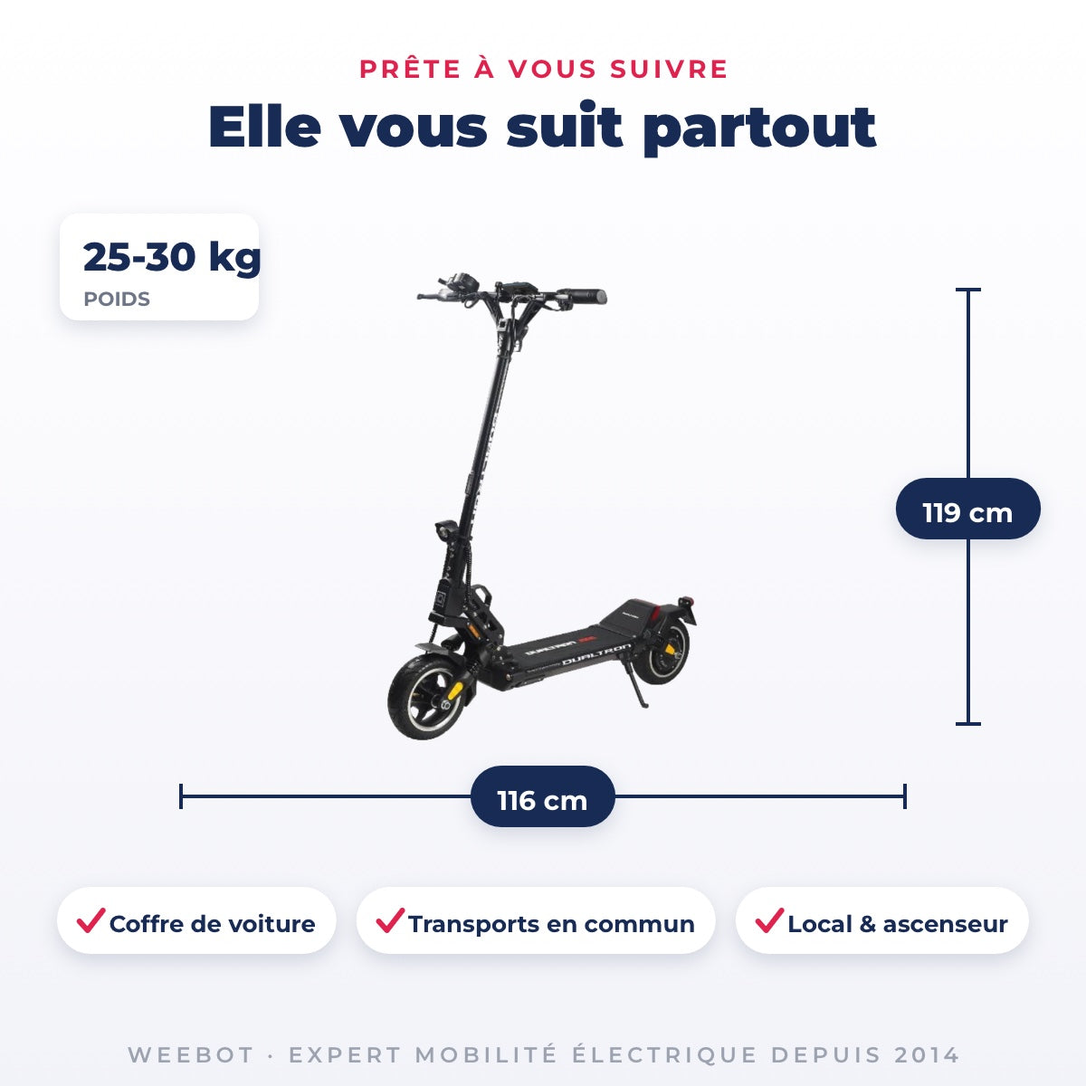 Trottinette Électrique Occasion Dualtron Aminia : Reconditionnée — dimensions et poids 25-30 kg, pour le transport au