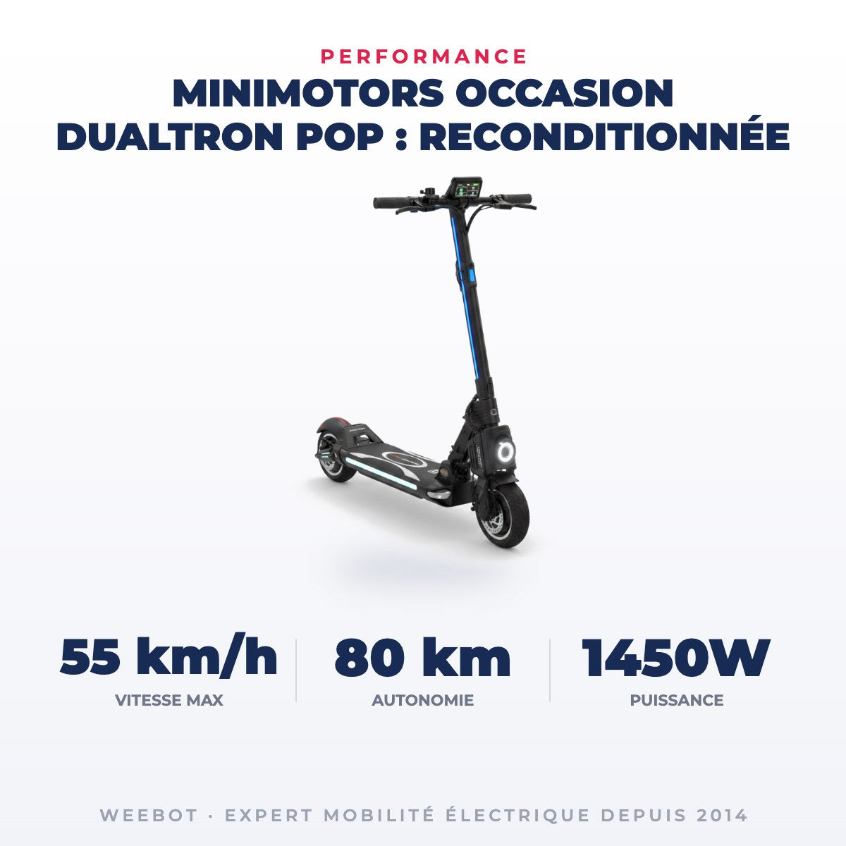 Trottinette Électrique Occasion Dualtron Pop (Popular) : Reconditionnée — performance : 55 km/h, 80 km, 1450W