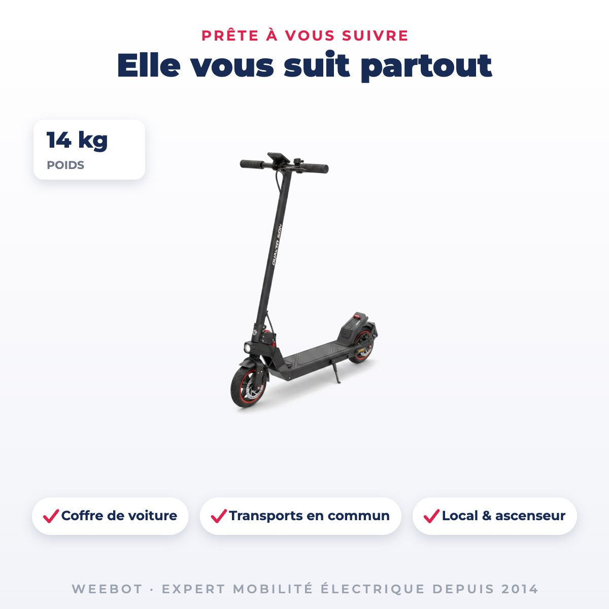 Trottinette Électrique Occasion Dualtron Sonic N : Reconditionnée — dimensions et poids 14 kg, pour le transport au quotidien