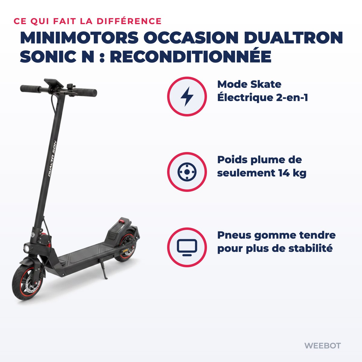 Trottinette Électrique Occasion Dualtron Sonic N : Reconditionnée — points forts : Mode Skate Électrique 2-en-1 unique