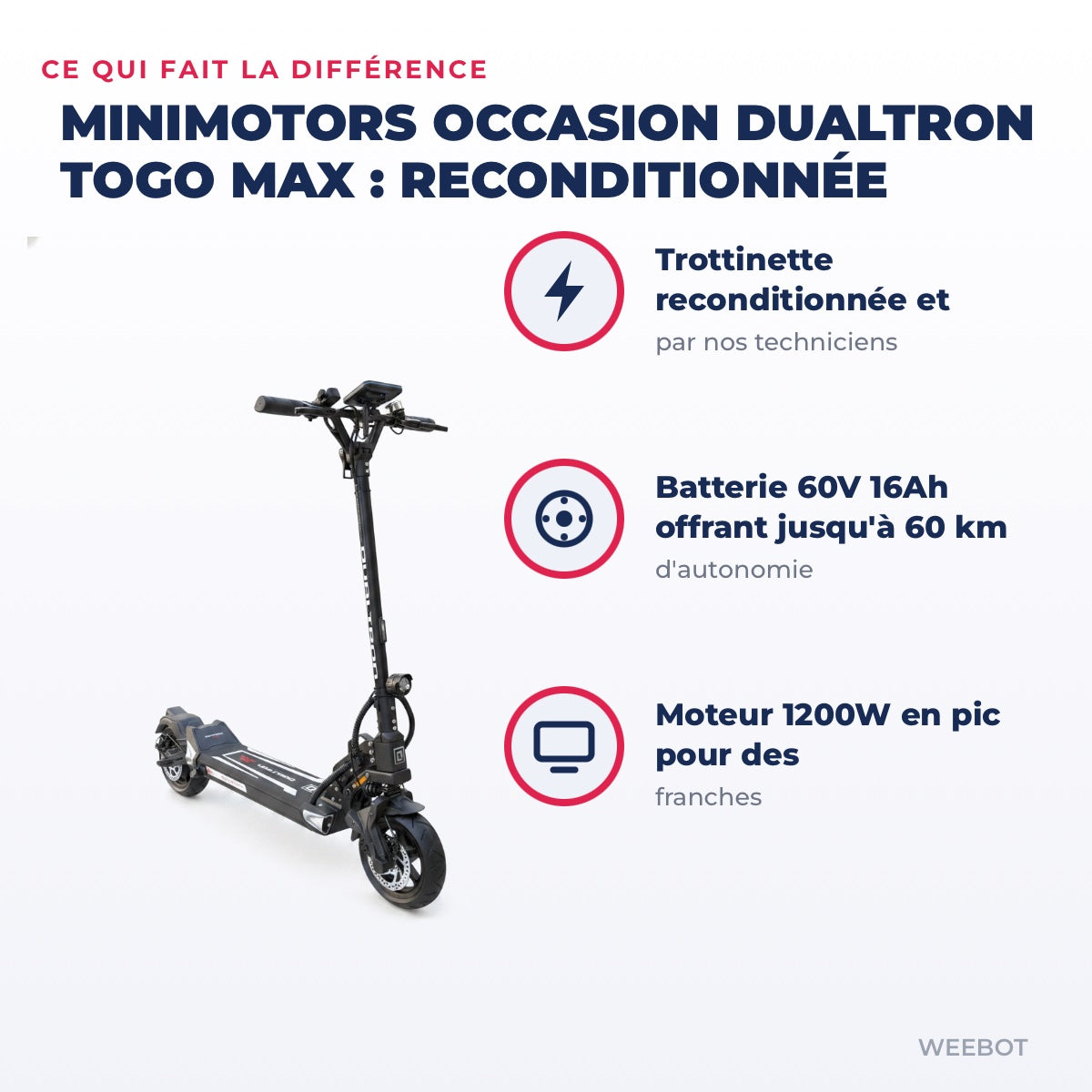 Trottinette Électrique Occasion Dualtron Togo Max : Reconditionnée — points forts : Trottinette reconditionnée et contrôlée