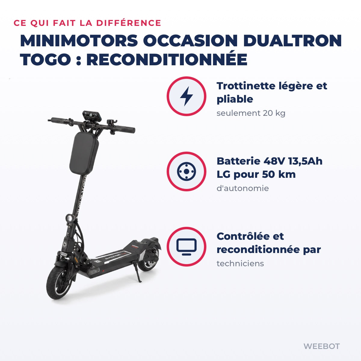 Trottinette Électrique Occasion Dualtron Togo : Reconditionnée — points forts : Trottinette légère et pliable
