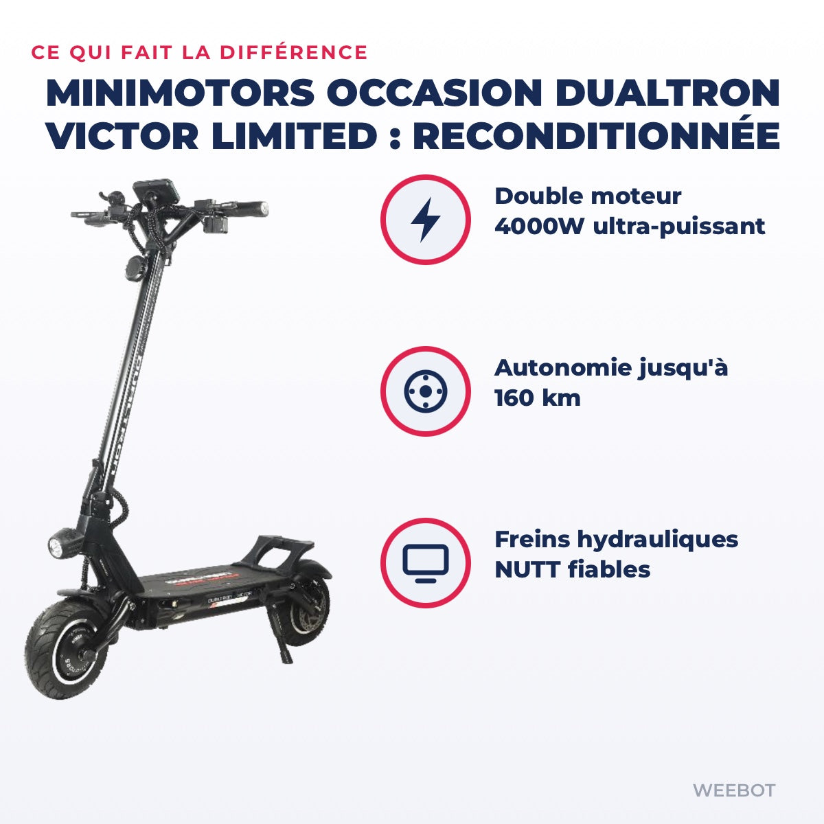 Trottinette Électrique Occasion Dualtron Victor Limited : Reconditionnée — points forts : Double moteur 4000W ultra-puissant