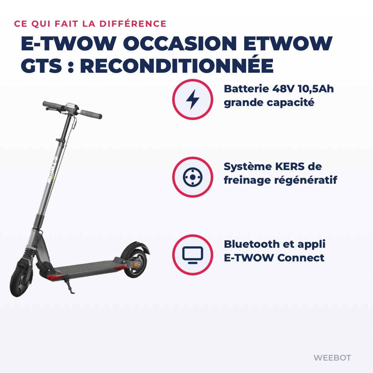 Trottinette Électrique Occasion Etwow GTS : Reconditionnée — points forts : Batterie 48V 10,5Ah grande capacité
