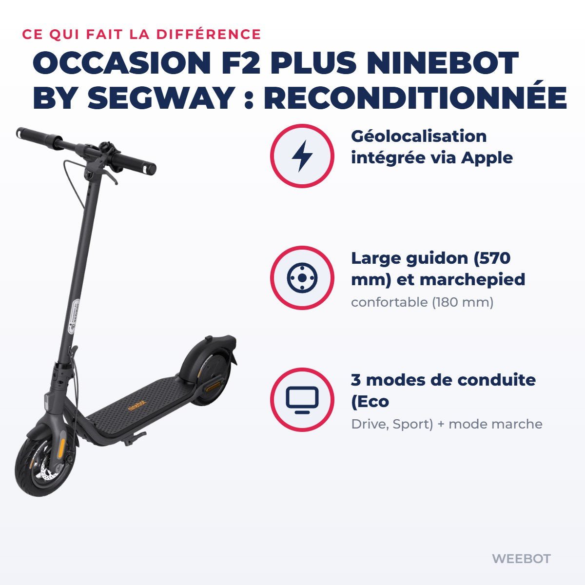 Trottinette Électrique Occasion F2 Plus Ninebot by Segway : Reconditionnée - Weebot