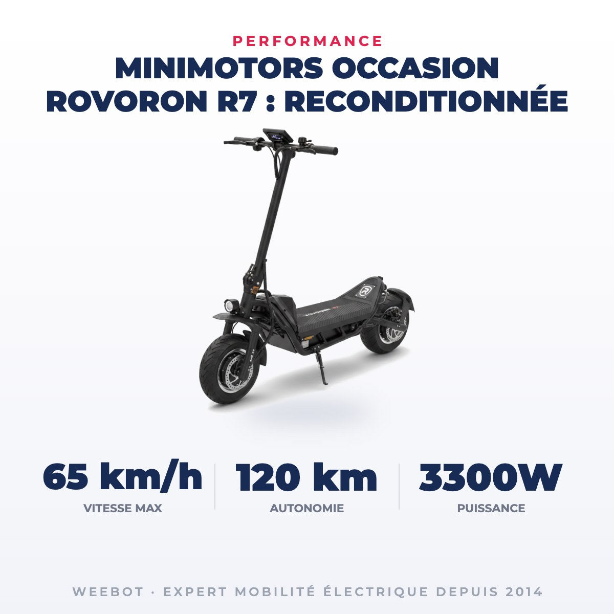 Trottinette Électrique Occasion Rovoron R7 : Reconditionnée — performance : 65 km/h, 120 km, 3300W