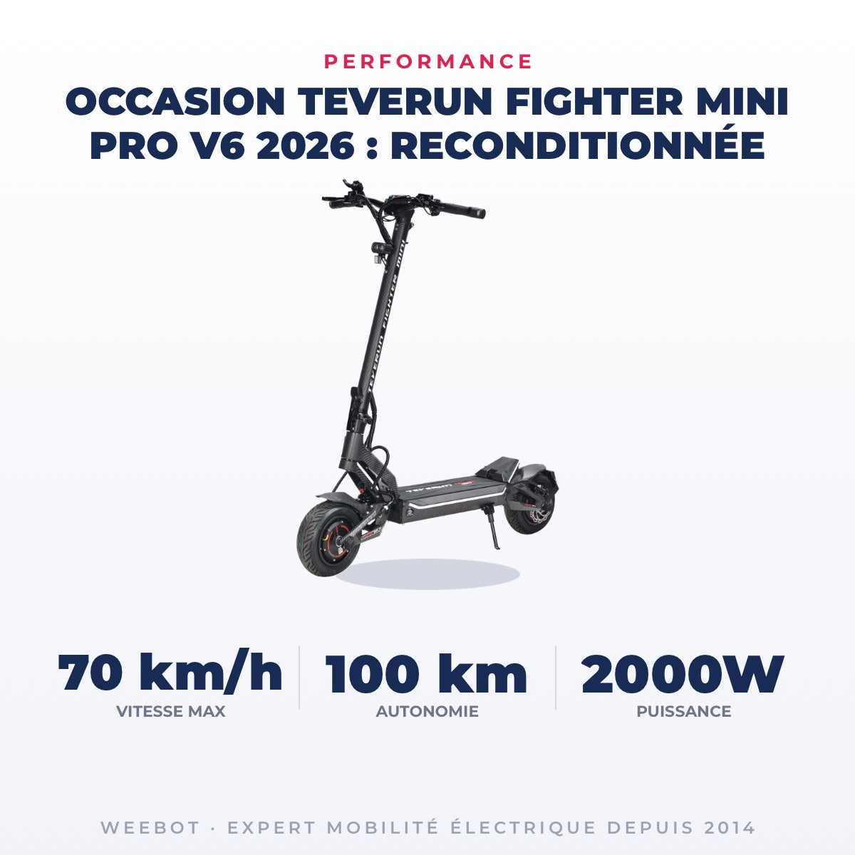 Trottinette Électrique Occasion Teverun Fighter Mini Pro V6 2026 : Reconditionnée — performance : 70 km/h, 100 km, 2000W