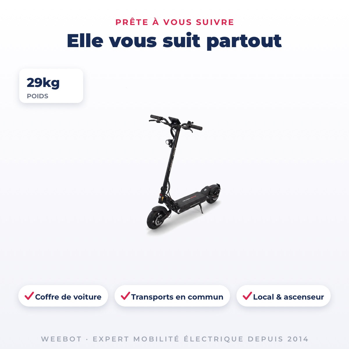 Trottinette Électrique Occasion Teverun Space : Reconditionnée — dimensions et poids 29kg, pour le transport au quotidien