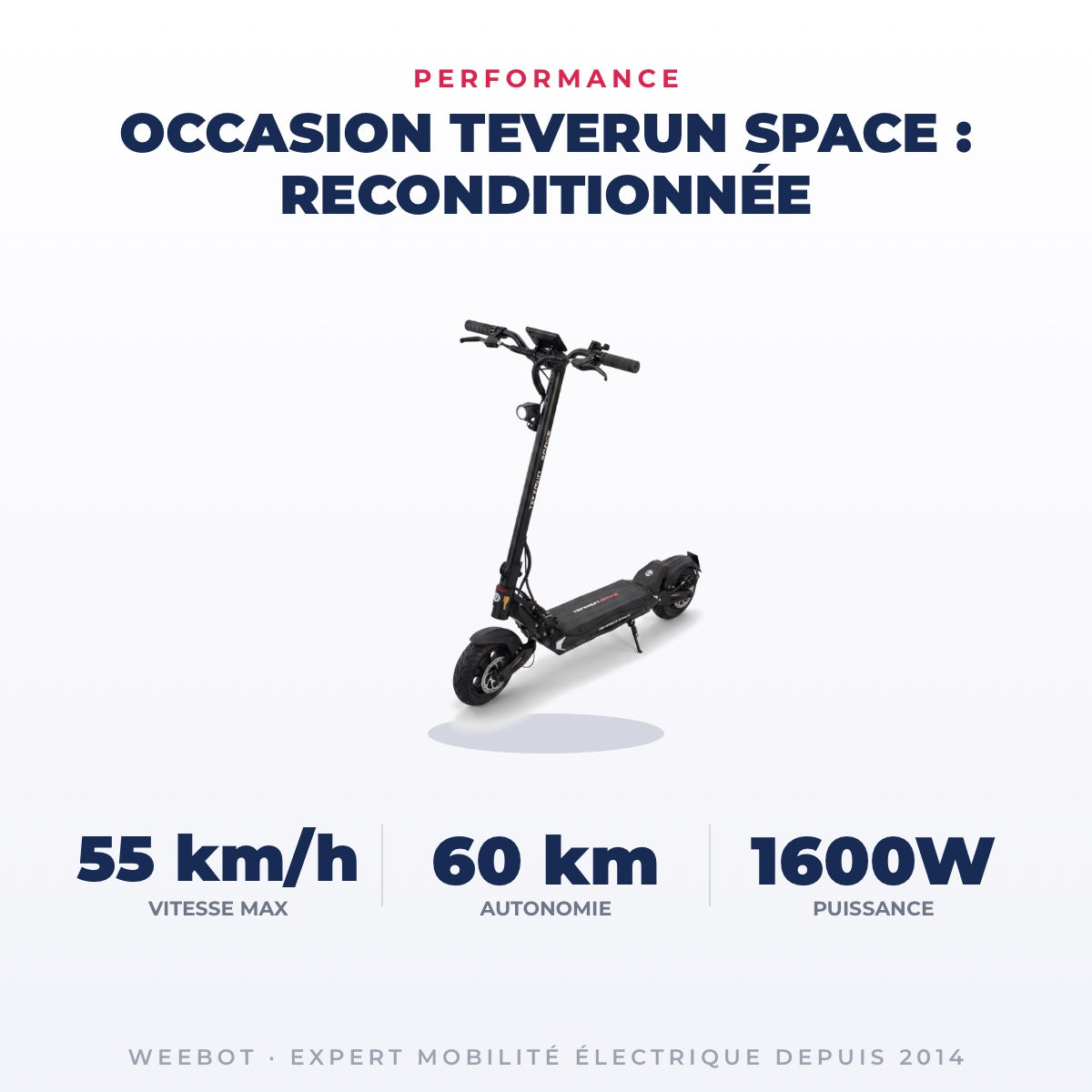 Trottinette Électrique Occasion Teverun Space : Reconditionnée — performance : 55 km/h, 60 km, 1600W