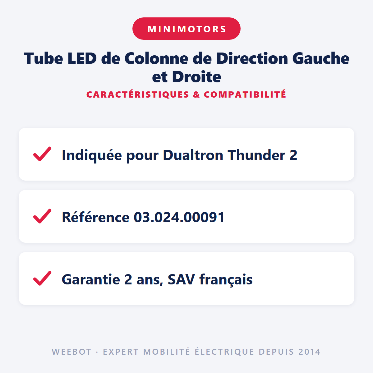 Tube LED de Colonne de Direction Gauche et Droite : caractéristiques et compatibilité