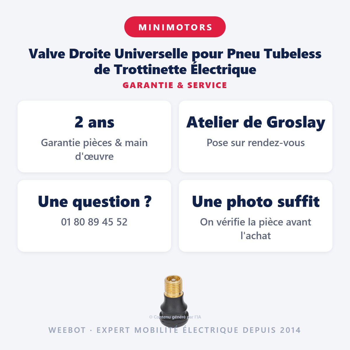 Valve Droite Universelle pour Pneu Tubeless de Trottinette Électrique : garantie 2 ans et service après-vente