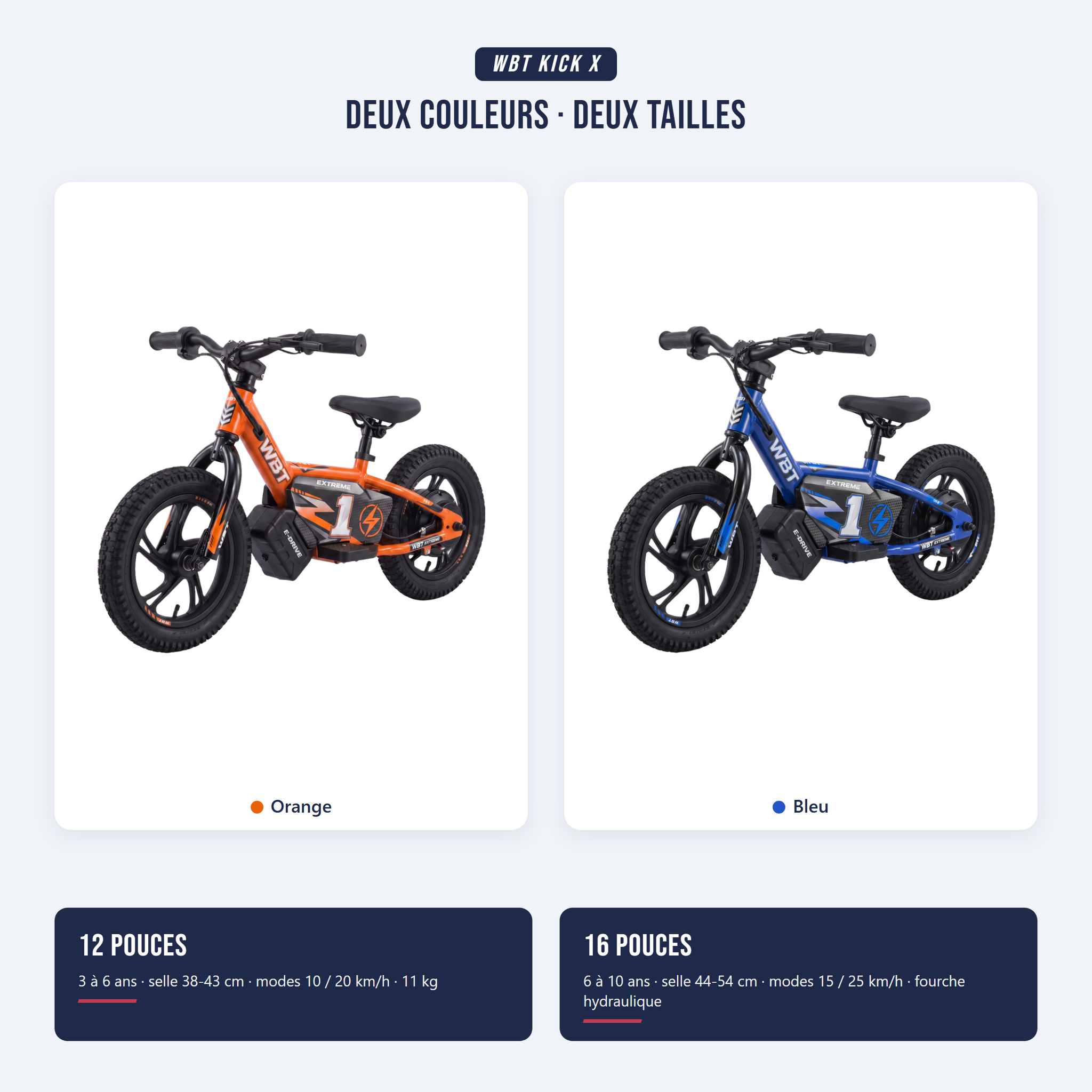 draisienne électrique tout terrain WBT Kick X - deux couleurs, deux tailles