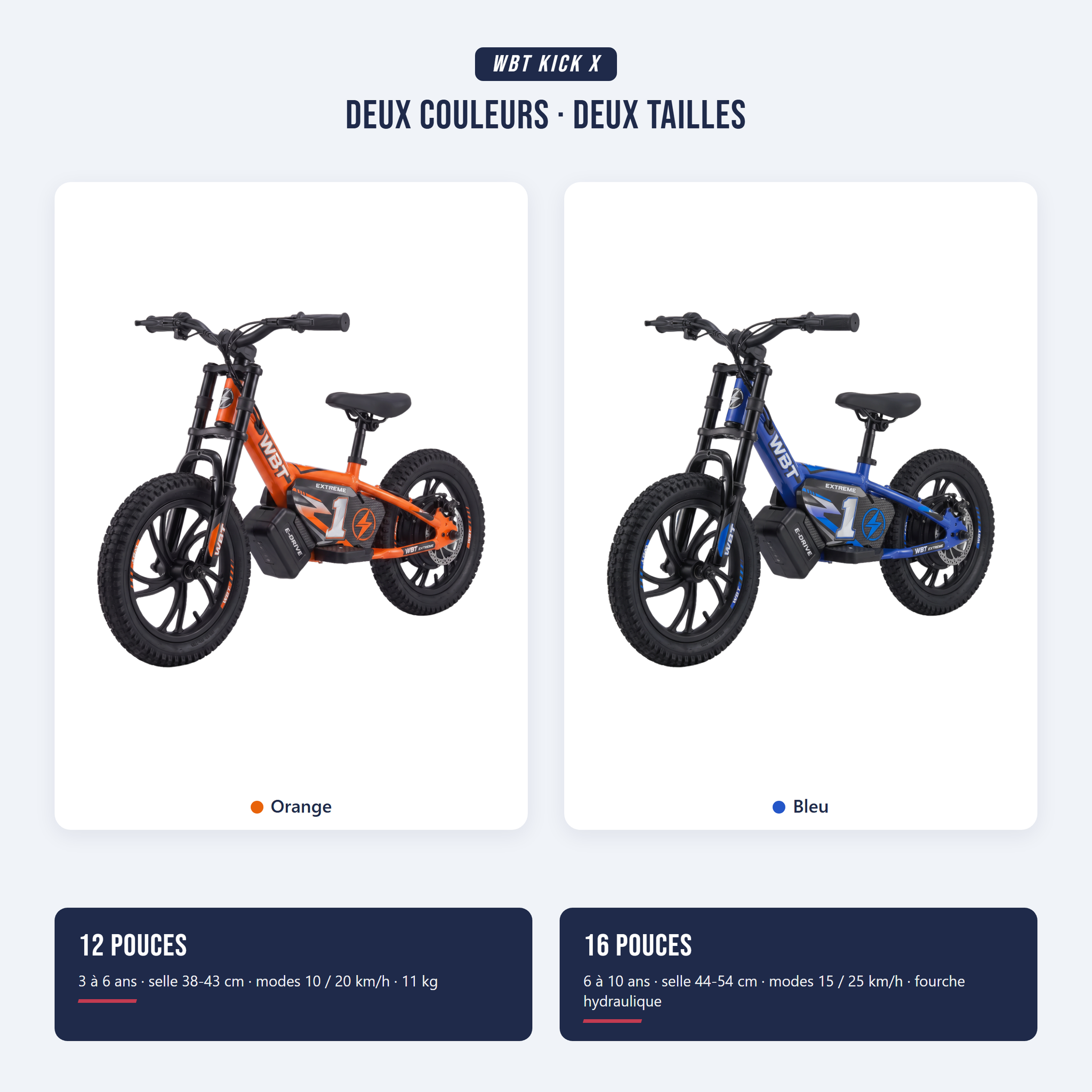 draisienne électrique tout terrain WBT Kick X - deux couleurs, deux tailles