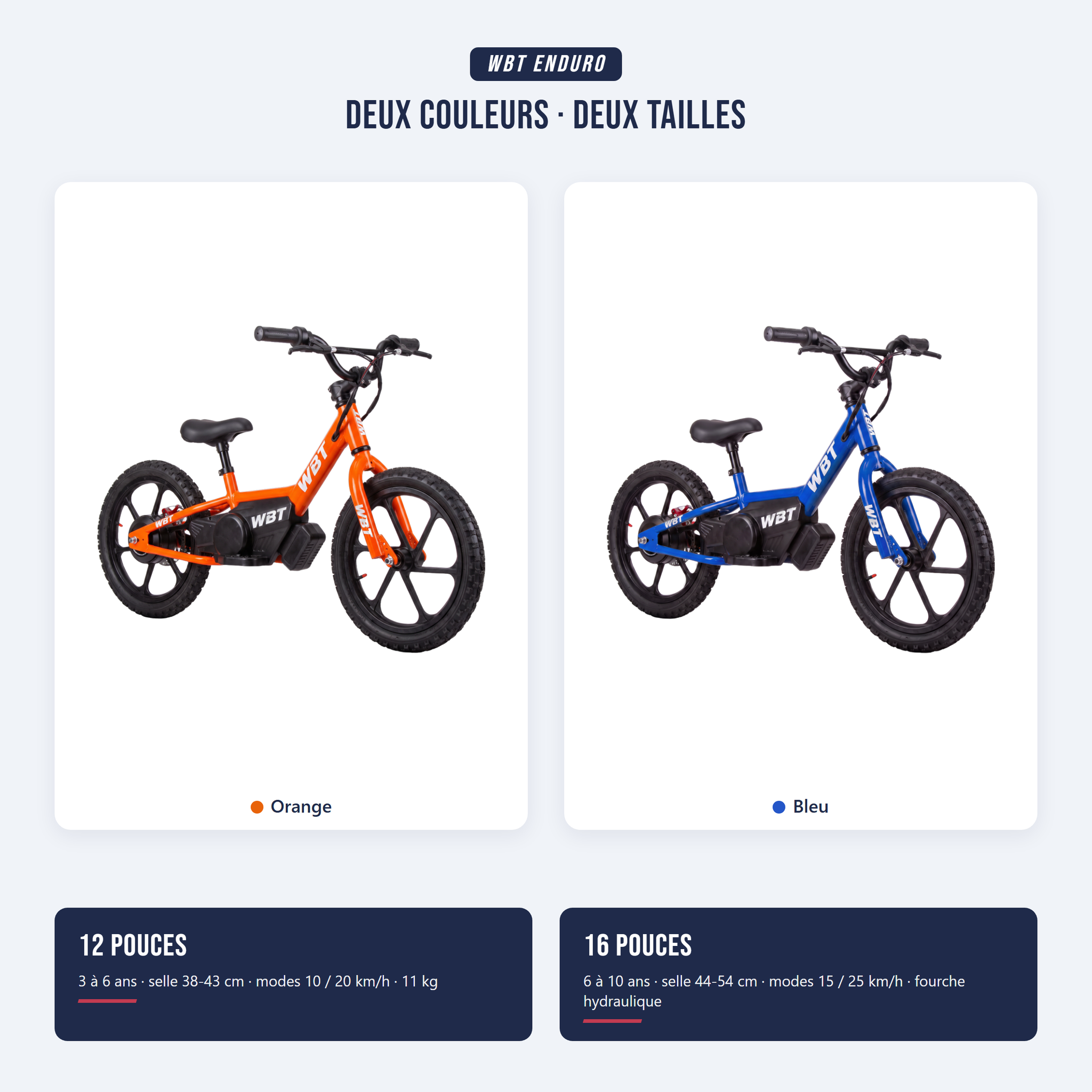 draisienne électrique tout terrain WBT Enduro - deux couleurs, deux tailles