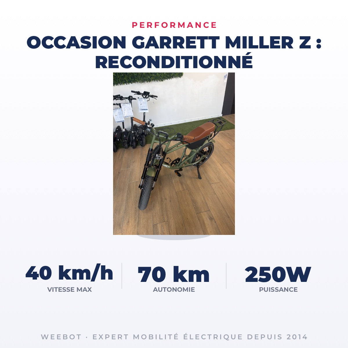 Vélo Électrique Occasion Garrett Miller Z : Reconditionné — performance : 40 km/h, 70 km, 250W
