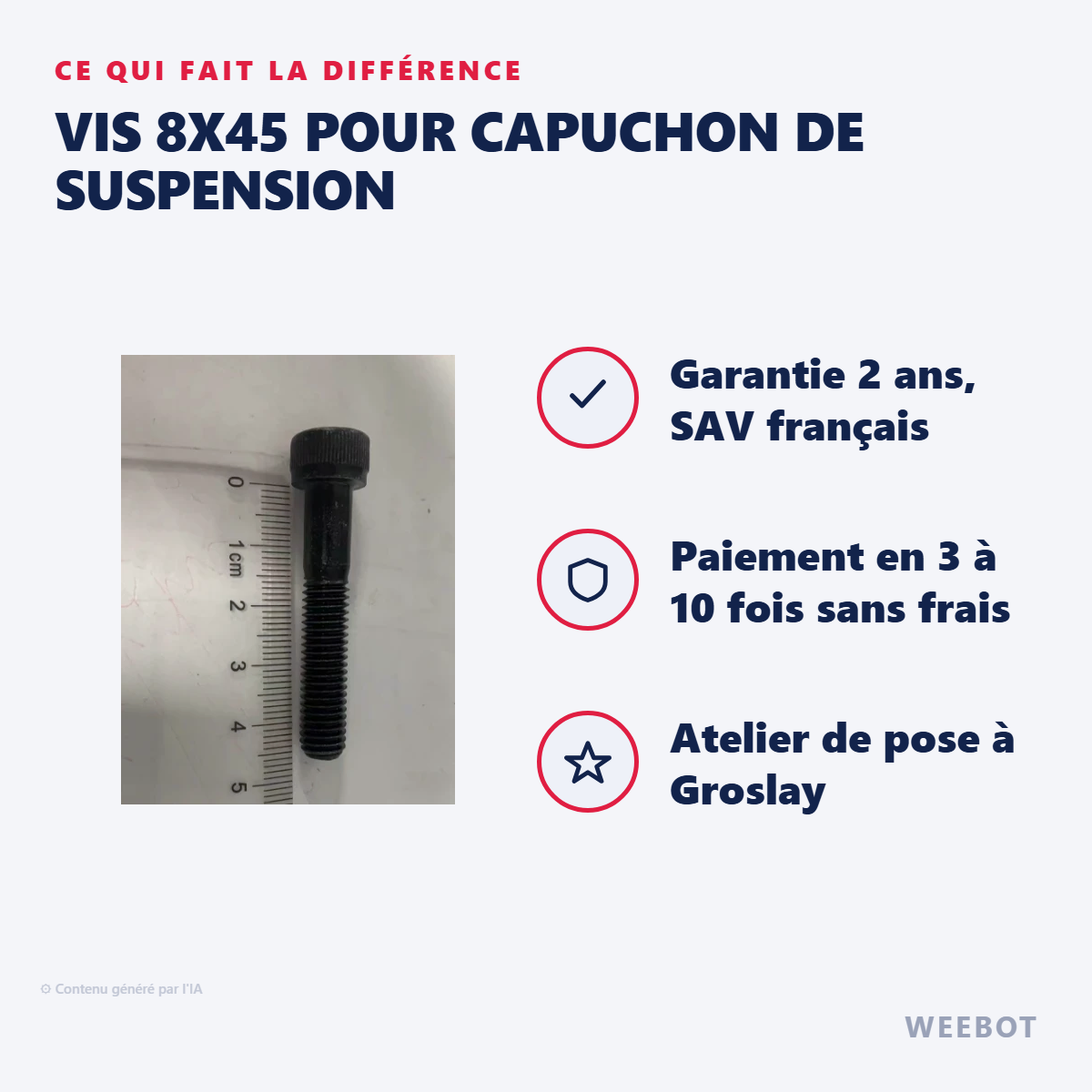 Vis 8x45 pour Capuchon de Suspension : les points forts