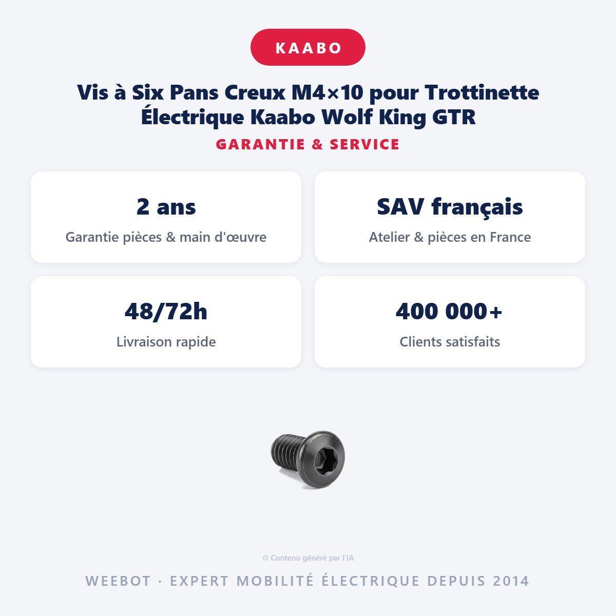 Vis à Six Pans Creux M4×10 pour Trottinette Électrique Kaabo Wolf King GTR - Weebot