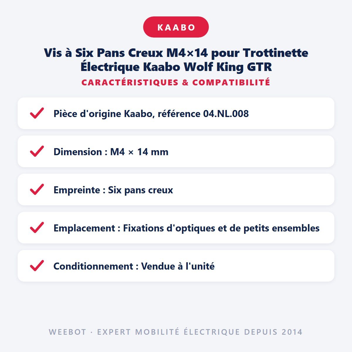 Vis à Six Pans Creux M4×14 pour Trottinette Électrique Kaabo Wolf King GTR - Weebot