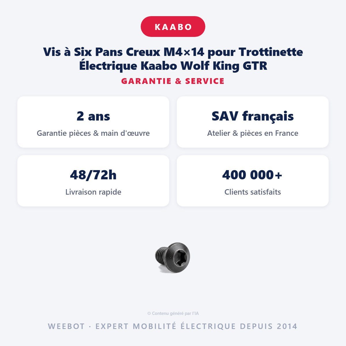 Vis à Six Pans Creux M4×14 pour Trottinette Électrique Kaabo Wolf King GTR - Weebot