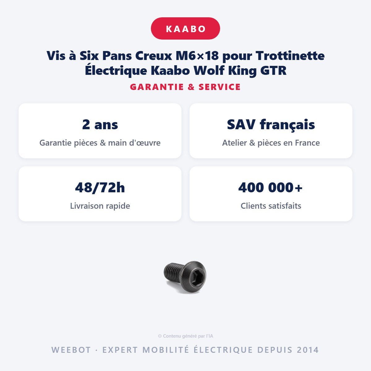 Vis à Six Pans Creux M6×18 pour Trottinette Électrique Kaabo Wolf King GTR - Weebot