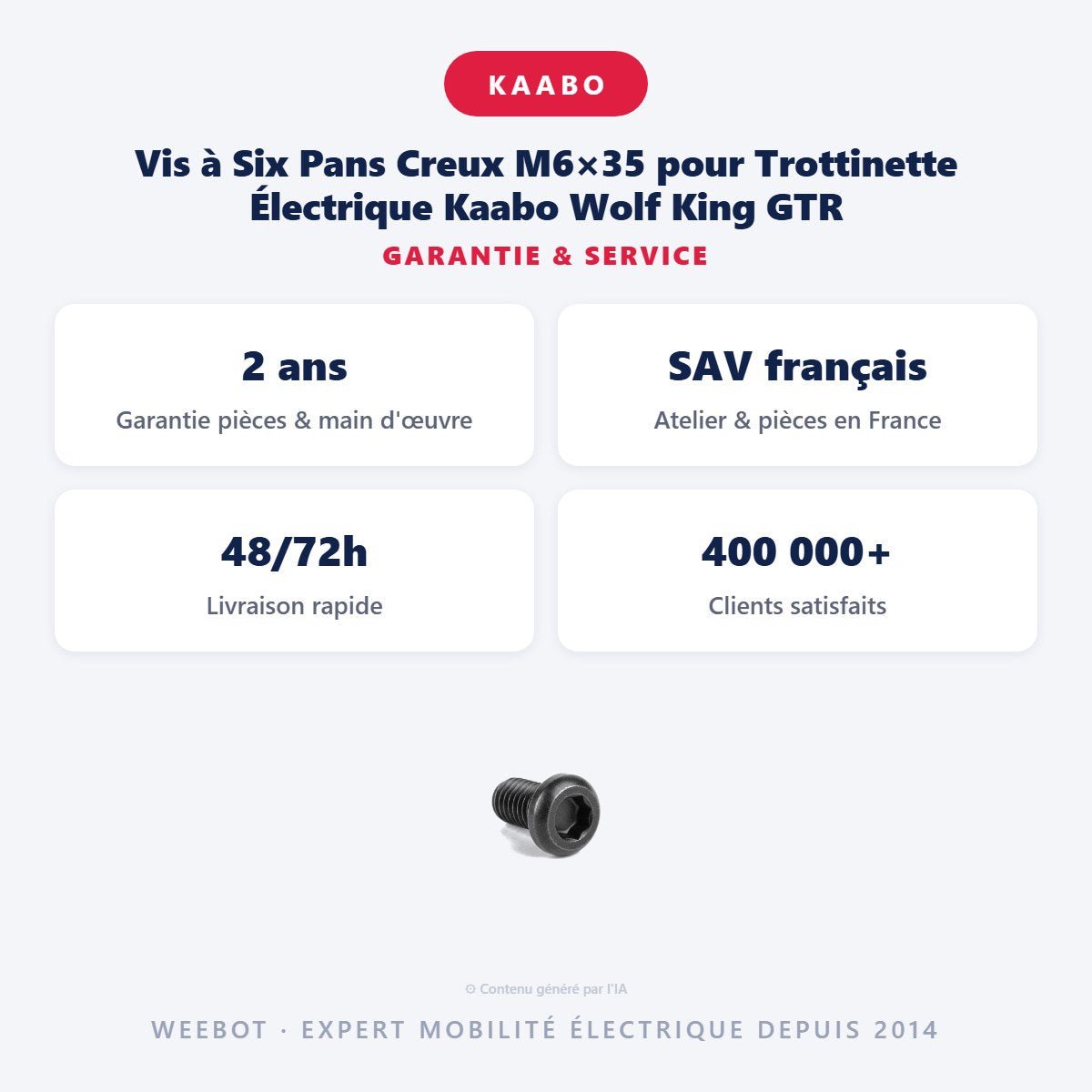 Vis à Six Pans Creux M6×35 pour Trottinette Électrique Kaabo Wolf King GTR - Weebot