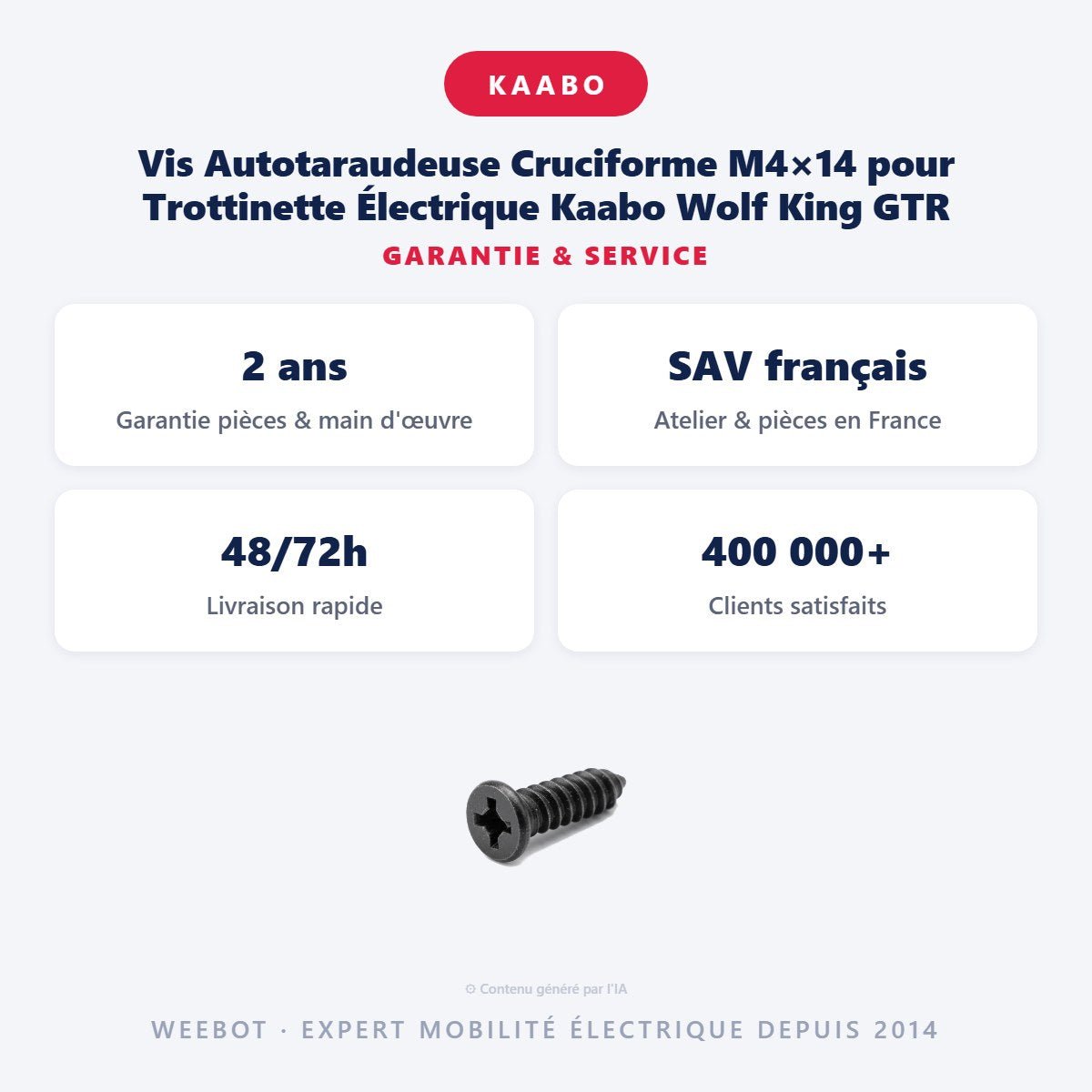 Vis Autotaraudeuse Cruciforme M4×14 pour Trottinette Électrique Kaabo Wolf King GTR - Weebot