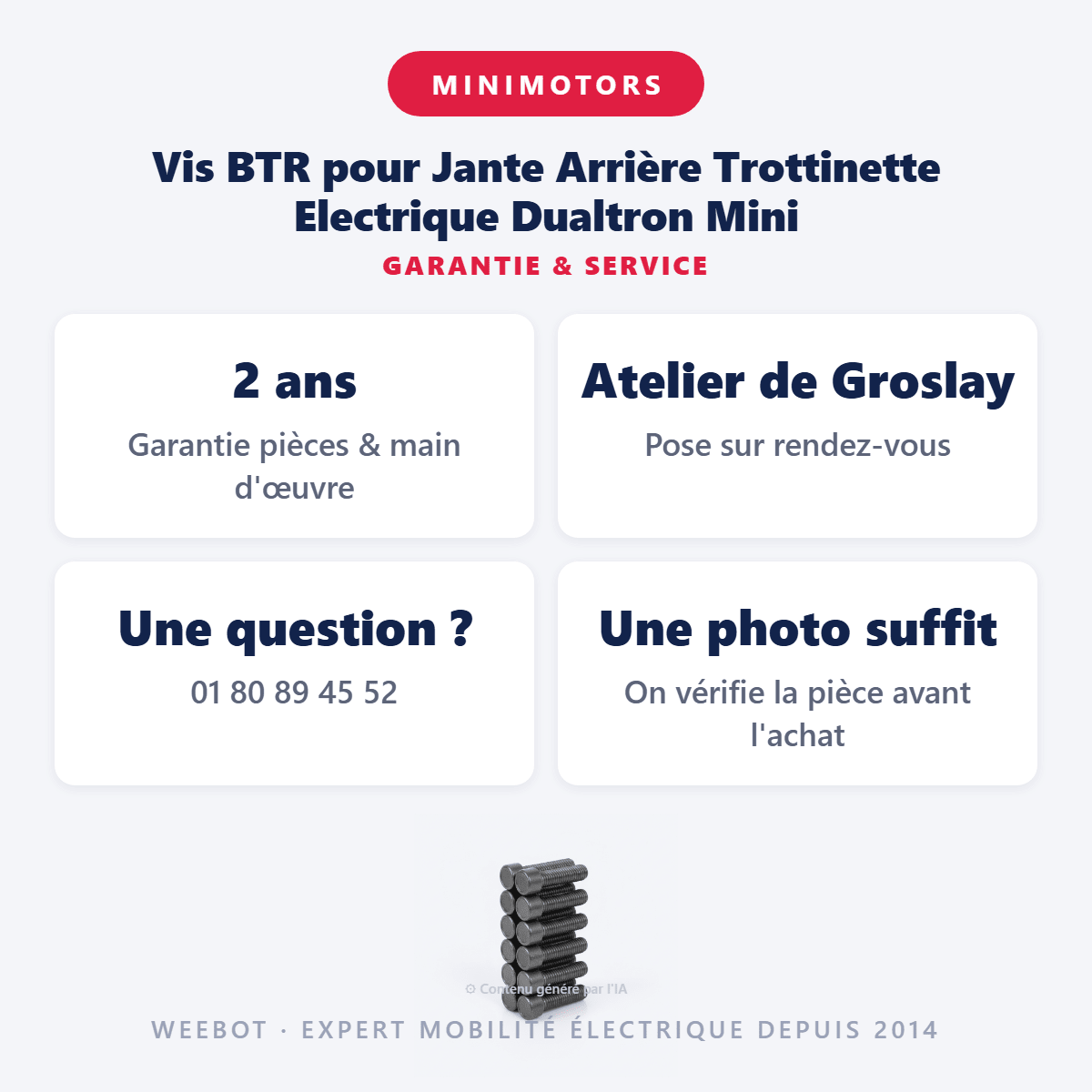 Vis BTR pour Jante Arrière Trottinette Electrique Dualtron Mini (Pack de 6) - Weebot