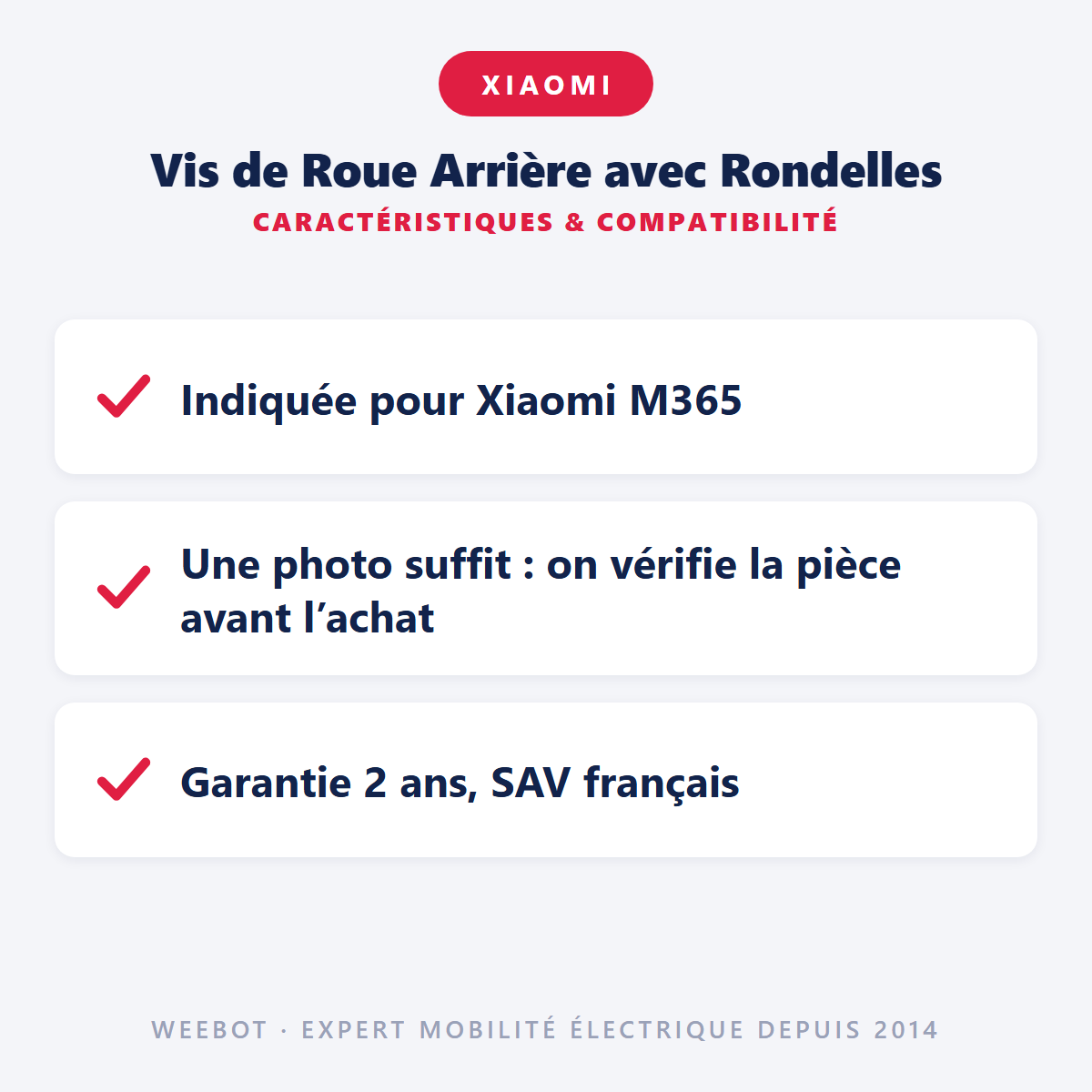 Vis de Roue Arrière avec Rondelles : caractéristiques et compatibilité