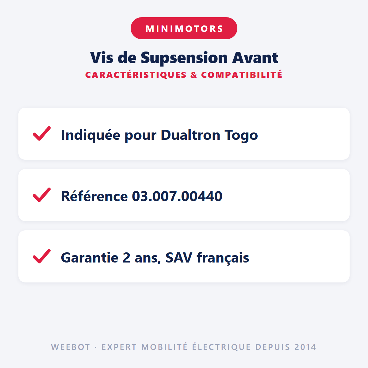 Vis de Supsension Avant pour Trottinette Électrique Dualtron Togo - Weebot