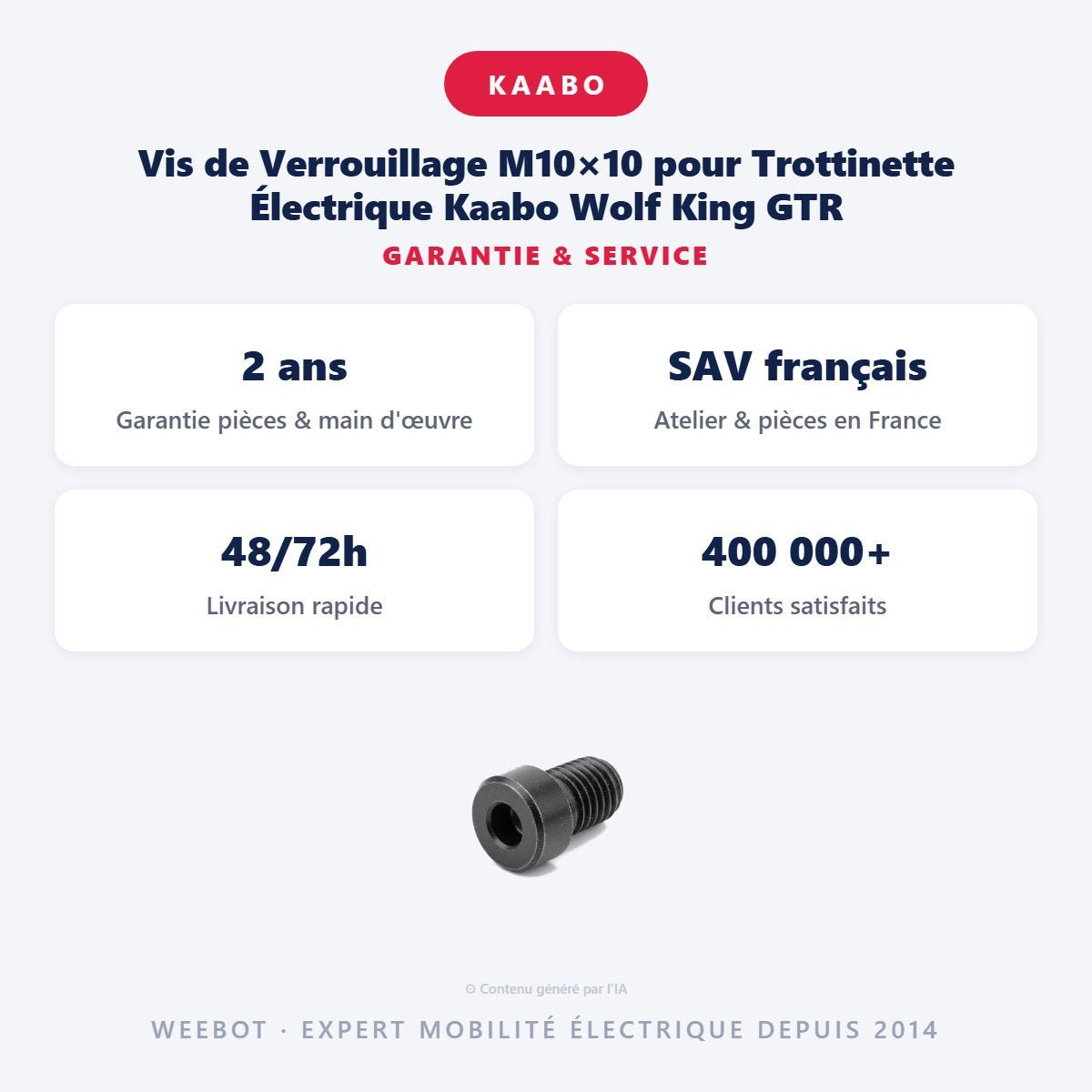 Vis de Verrouillage M10×10 pour Trottinette Électrique Kaabo Wolf King GTR - Weebot