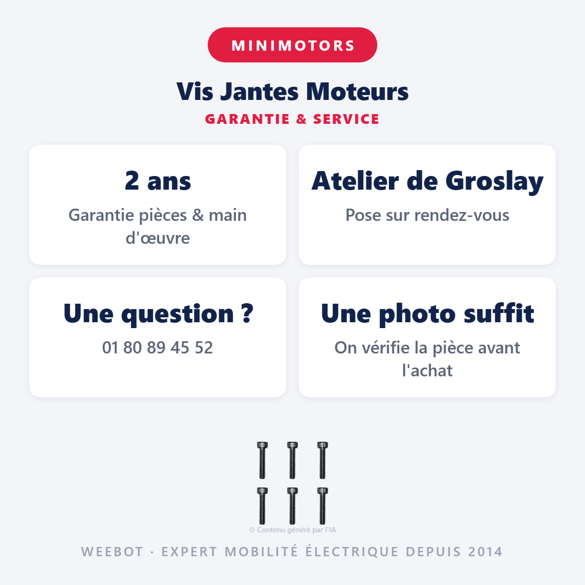 Vis Jantes Moteurs pour Trottinette Électrique Dualtron Minimotors (Sauf Mini) - Weebot
