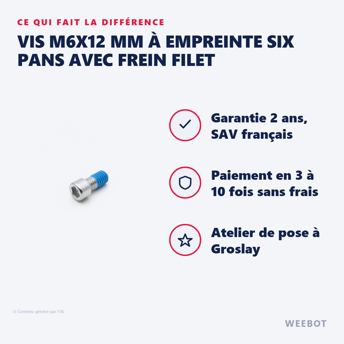 Vis M6x12 mm à Empreinte Six Pans avec Frein Filet : les points forts