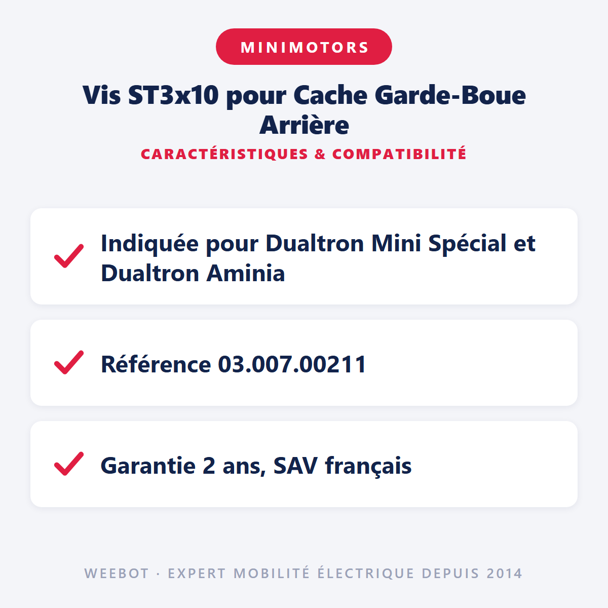 Vis ST3x10 pour Cache Garde-Boue Arrière : caractéristiques et compatibilité