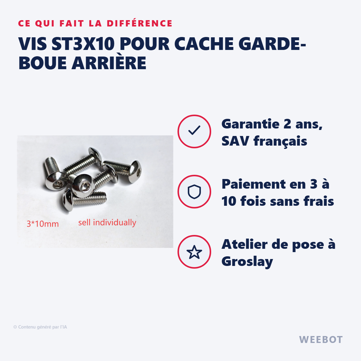 Vis ST3x10 pour Cache Garde-Boue Arrière : les points forts