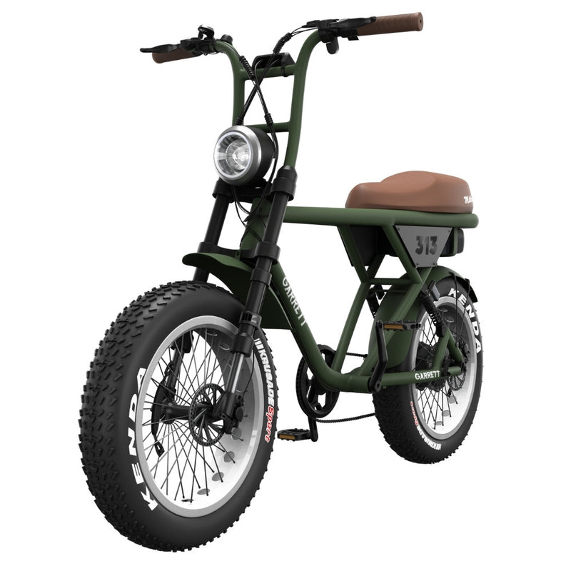 velo fat bike electrique garrett miller z vert militaire cadre alu double suspension avant arriere