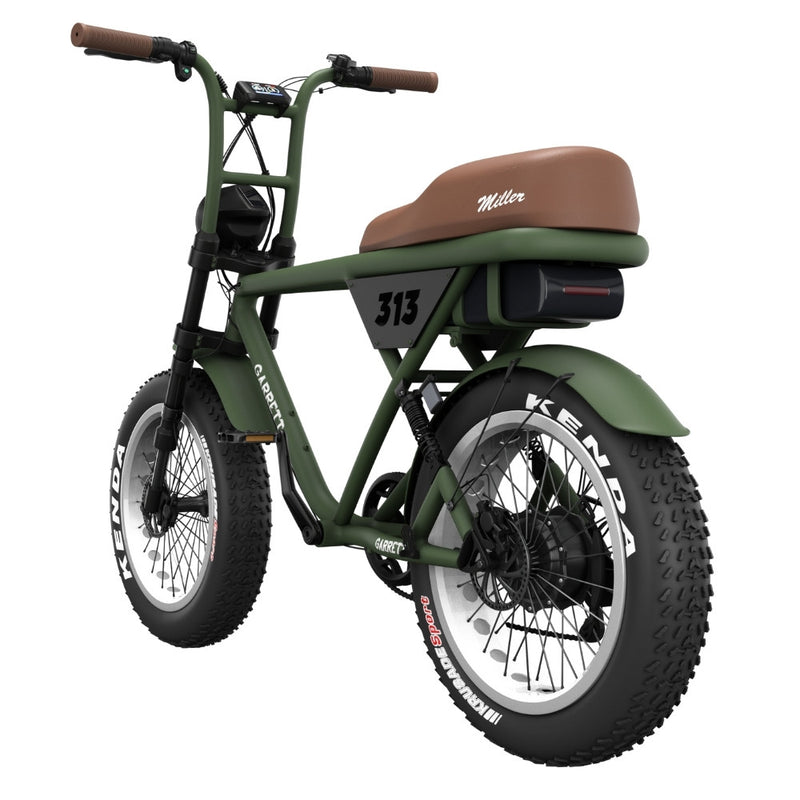 velo fat bike electrique garrett miller z vert militaire pneu tout terrain kenda