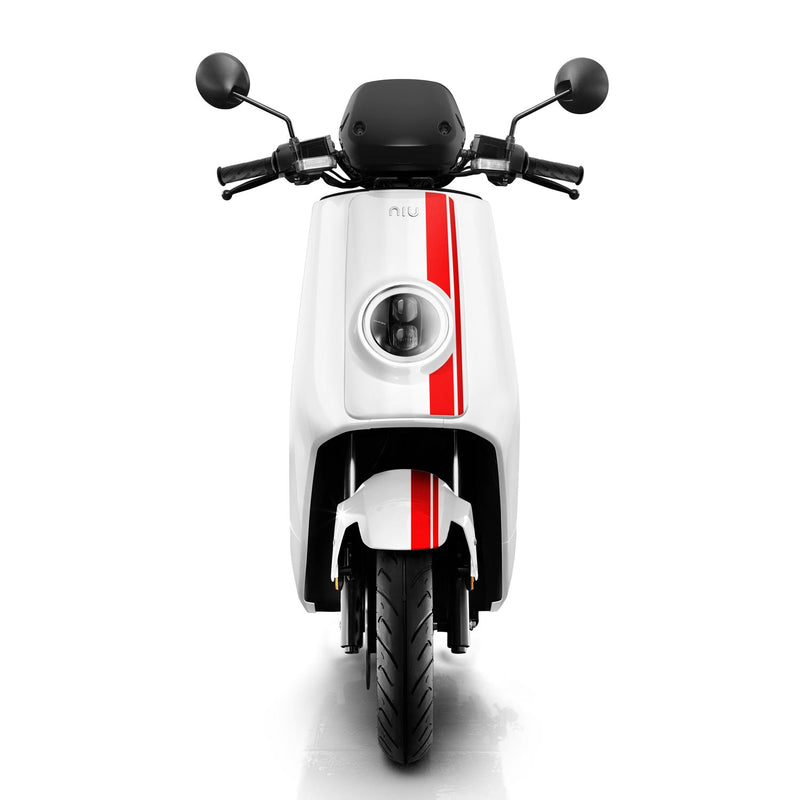 scooter electrique niu ngt 125 blanc rouge phare avant
