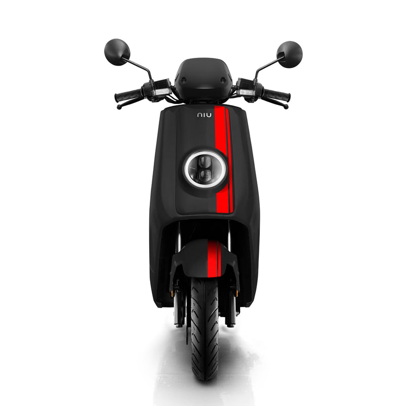 scooter electrique niu ngt 125 noir rouge phare avant