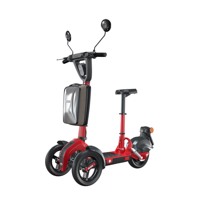 trottinette electrique 3 roues doohan ilark rouge mini scooter pliant hybride avec selle suspension arrière sacoche transport