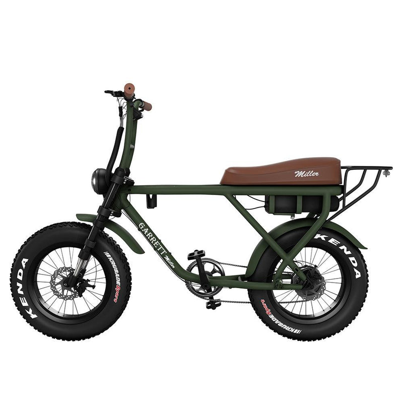 vélo électrique garrett miller x vert kaki profil fat bike nouvelle version 2021 pneu kenda selle biplace cuir marron