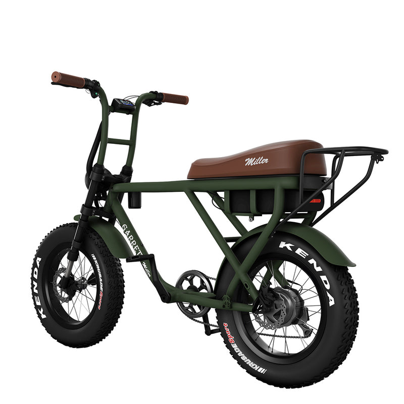 vélo électrique garrett miller x vert kaki profil fat bike nouvelle version 2021 pneu kenda tout terrain porte bagages